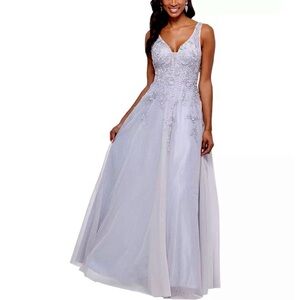 Xscape Purple Floral Embroidered Embellished Evening Gown Prom Dress Size 10